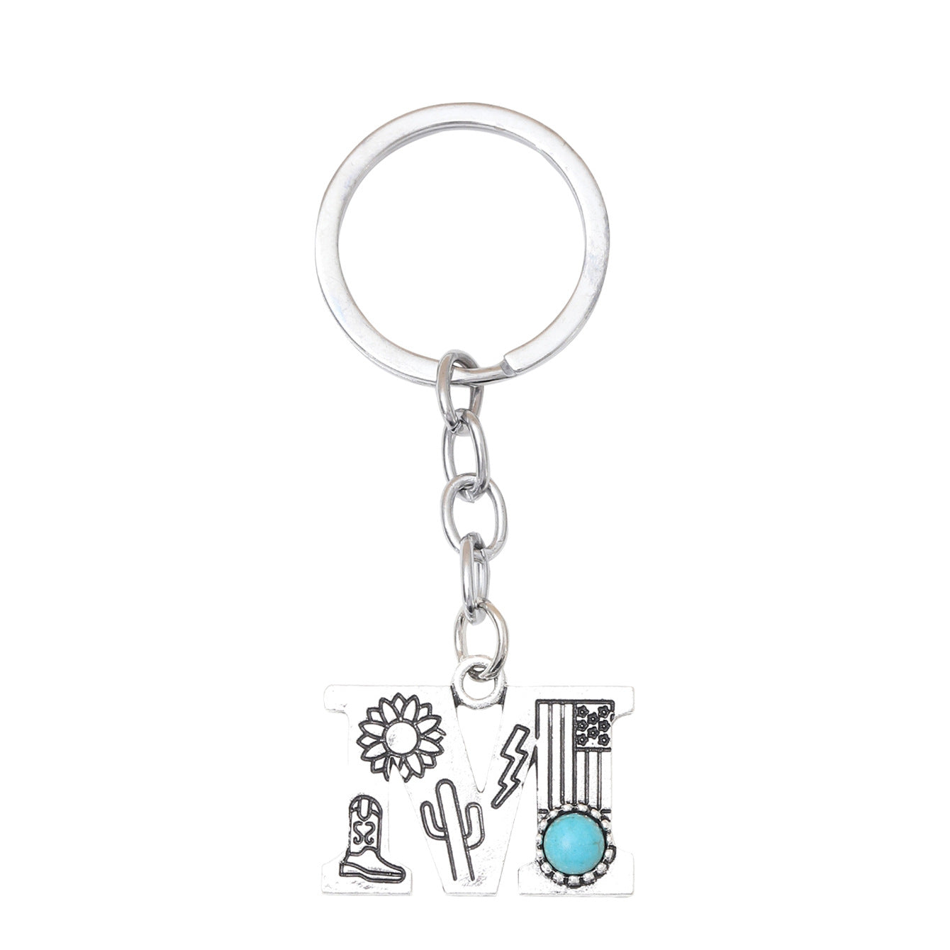 Wholesale Letter Alloy Turquoise Keychain